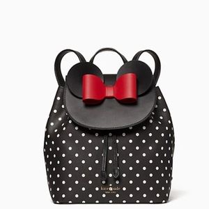 Kate Spade NWT Minnie Mouse Polka Dot Black Medium Backpack Refined Leather